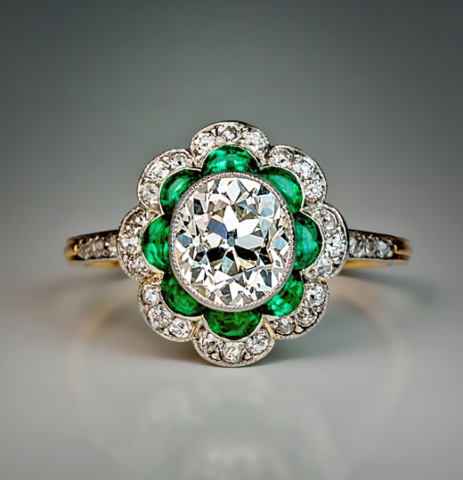 1920s Original Art Deco Diamond Emerald Engagement Ring - Antique ...