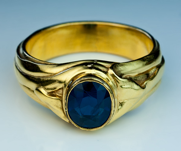 Men's Antique 18K Gold Egyptian Sapphire Solitaire Statement Ring