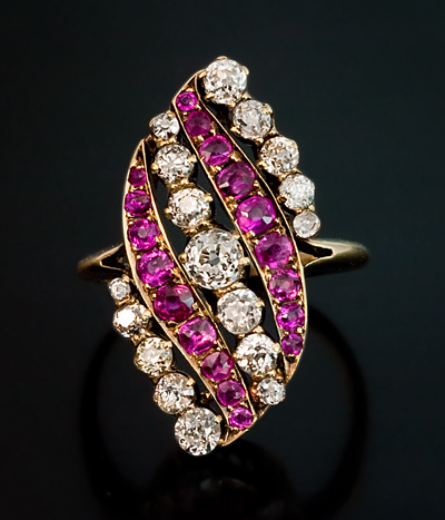 Belle Epoque Antique Ruby Diamond Swirl Ring - Antique Jewelry ...