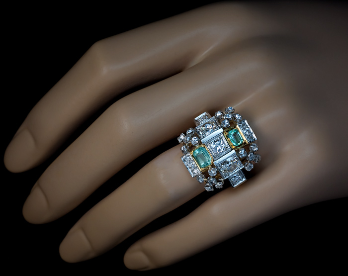 Art Deco Rectangular Diamond Cocktail Ring — Isadoras Antique Jewelry