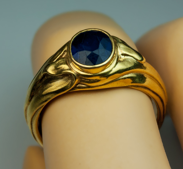 Antique Gustav Manz Gold Platinum Sapphire Men's Ring