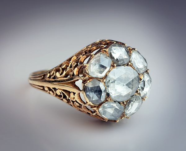Large Georgian Era Rose Cut Diamond Gold and Silver Boxed Cluster Ring —  Gembank1973