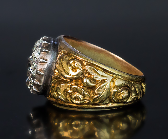 Georgian Antique Diamond Cluster Chased Gold Ring c. 1830 - Antique ...