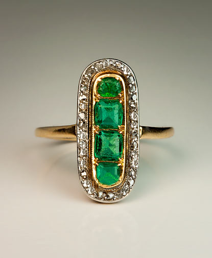 Victorian Emerald Rose Cut Diamond Ring - Antique Jewelry | Vintage ...