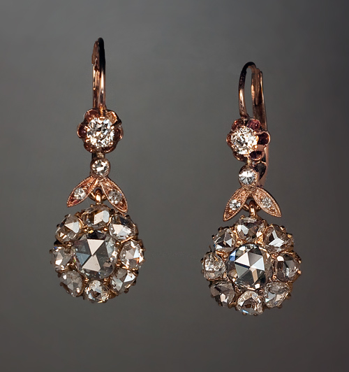 Antique Victorian 18K Gold Silver Rose-Cut Diamond Earrings Flower Floral  Unique | eBay