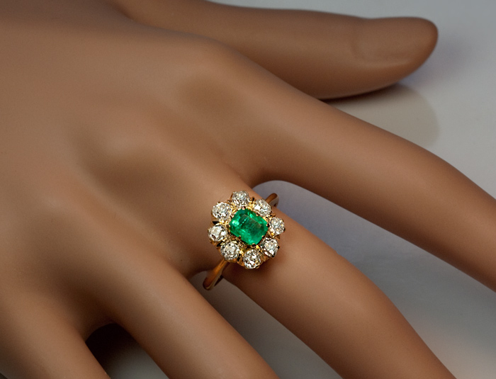 Art Deco Yellow Gold Filigree Antique Emerald Engagement Ring with Side  Diamonds - Low Profile — Antique Jewelry Mall