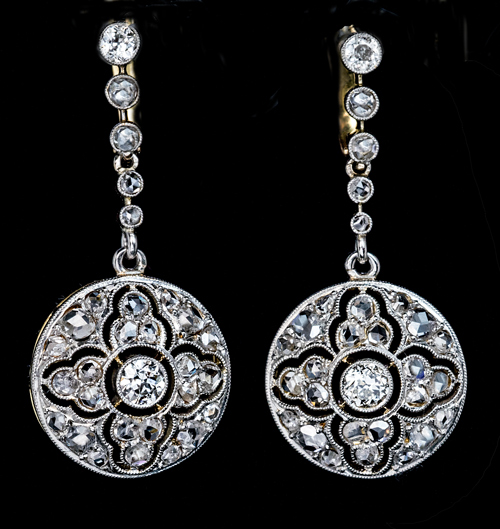 Antique Openwork Platinum Diamond Dangle Earrings c. 1910 - Antique ...