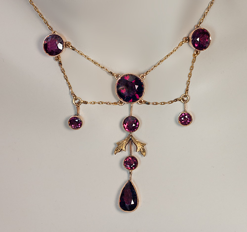 Antique Edwardian Almandine Garnet Gold Necklace - Antique Jewelry ...