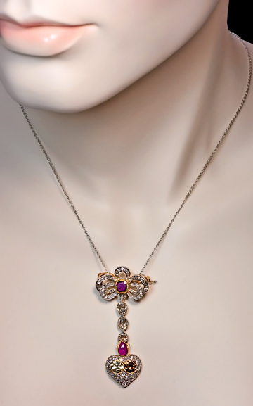 FABERGE Fancy Color Diamonds Antique Pendant / Brooch - Antique Jewelry ...
