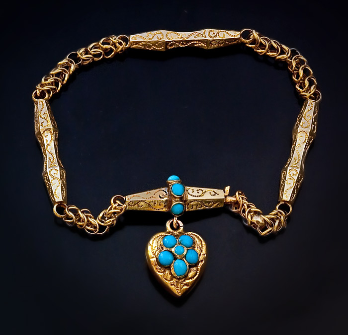 14KT Yellow Gold Turquoise and Diamond Bracelet