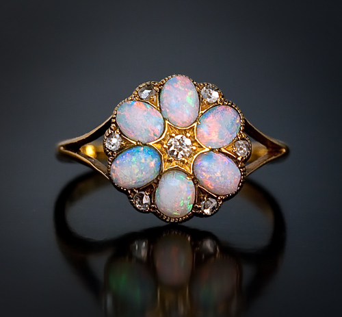 Vintage Opal and Diamond Cluster Ring - Jewellery Discovery