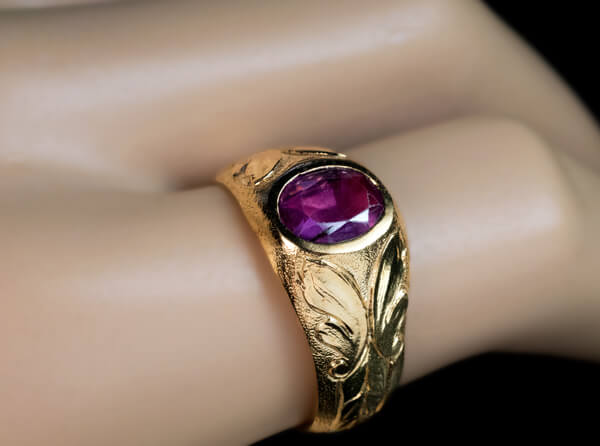 Vintage 1 Carat Natural Ruby Gold Men's Ring - Antique Jewelry ...