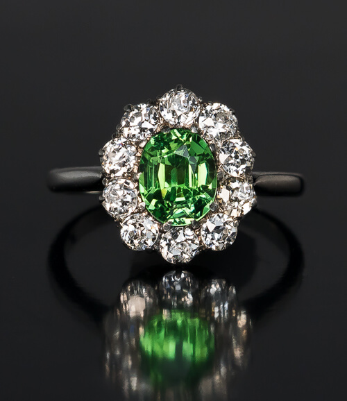 1.42 Ct Russian Demantoid Diamond Engagement Ring - Antique Jewelry ...