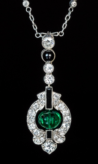 Art Deco Emerald Diamond Onyx Necklace Ref: 747023 - Antique Jewelry ...