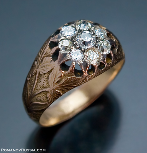 Antique Diamond Rings | Art Nouveau Russian Diamond Cluster Gold Ring ...