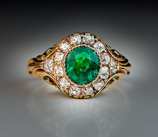 Victorian Rings | Emerald and Diamond Gold Ring - Antique Jewelry ...