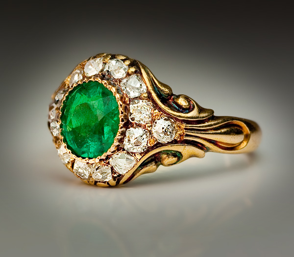 Victorian Rings | Emerald and Diamond Gold Ring - Antique Jewelry ...