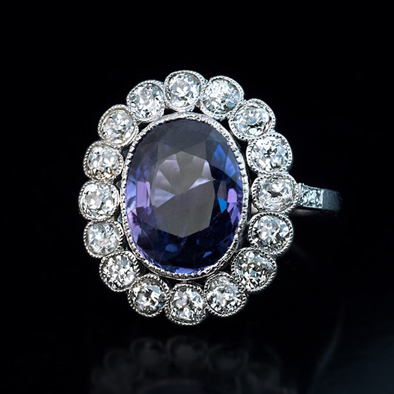 Vintage 5 Ct Purple Sapphire Diamond Platinum Ring - Antique Jewelry ...