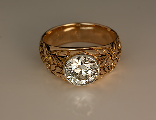 Vintage 1.70 Ct Old European Diamond Carved Gold Men's Ring - Antique ...