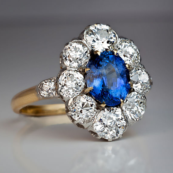 Sapphire Diamond Antique Engagement Ring c. 1910 - Antique Jewelry ...
