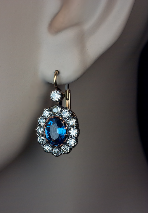 Vintage Sapphire Earrings | Sapphire Diamond Earrings C. - Antique ...