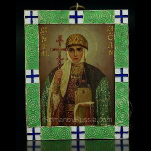 Old icons - antique Romanov enamel and silver icon 1916