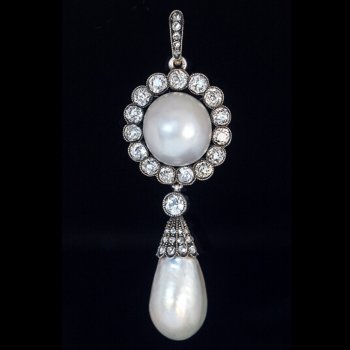 Faberge natural pearl and diamond antique pendant