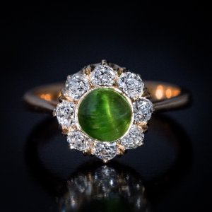 Russian cat's eye demantoid and diamond ring