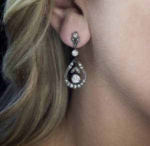 Antique drop shaped diamond earrings