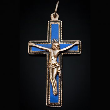 antique Russian gold and blue enamel cross pendant dated 1811