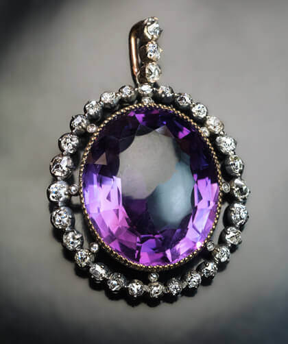 1800s Amethyst Diamond Pendant Necklace - Antique Jewelry | Vintage ...