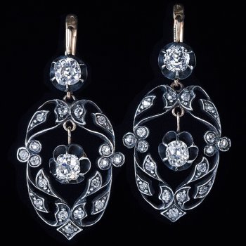 antique old mine cut diamond openwork earrings