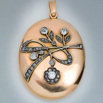 antique Art Nouveau gold, silver and diamond pendant locket