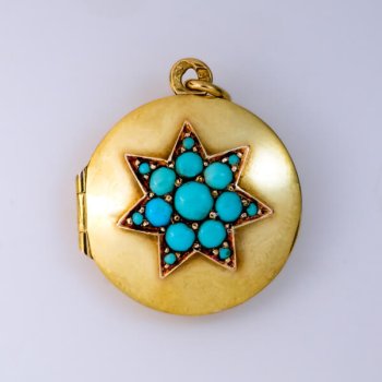 antique Victorian turquoise gold locket pendant