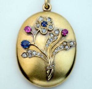 antique ruby rose diamond sapphire 14K gold locket