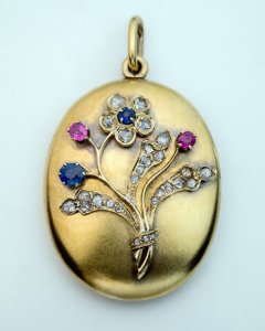 antique ruby sapphire diamond locket necklace