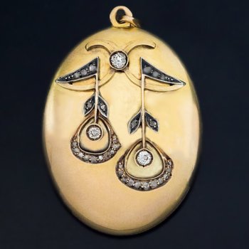 antique Art Nouveau gold and diamond locket pendant necklace