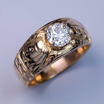 antique men's chased gold diamond ring