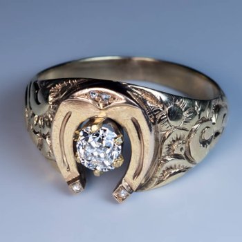 antique diamond gold horseshoe men's ring