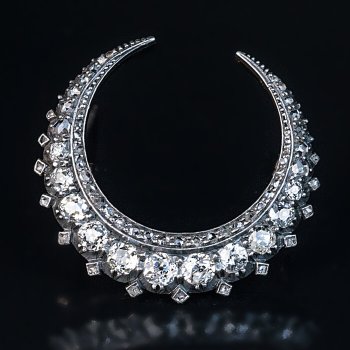 antique Victorian diamond crescent brooch pin