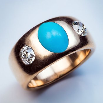 antique turquoise diamond three stone gold ring