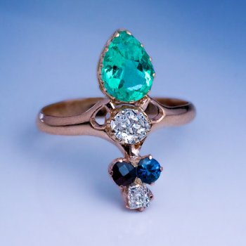 Art Nouveau emerald diamond ring