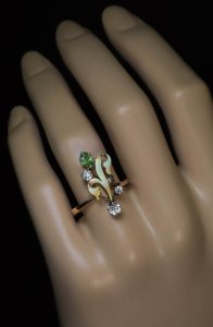 Antique enamel jewelry - Art Nouveau enamel flower ring