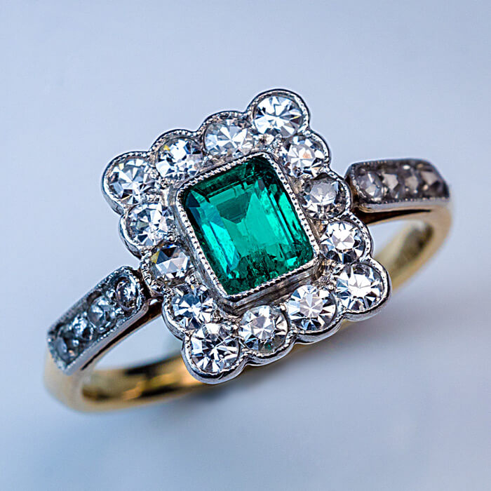 Antique Colombian Emerald Diamond Engagement Ring - Antique Jewelry ...