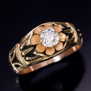 old mine cut diamond gold ring for men