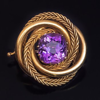 antique Russian amethyst gold brooch pin