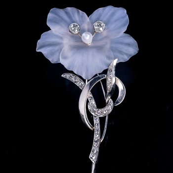 carved rock crystal diamond and pearl brooch