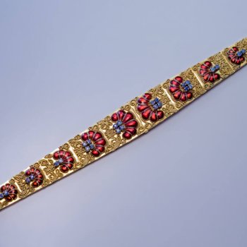vintage 18K gold Italian bracelet with enamel sapphires and filigree