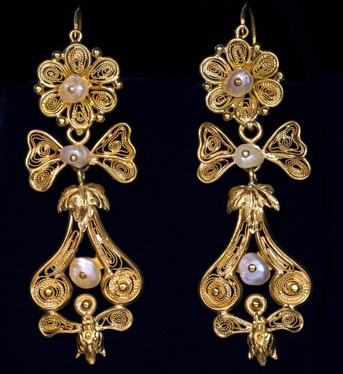 Antique 1800s Gold Filigree Pearl 