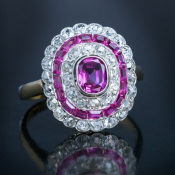 vintage Art Deco pink sapphire and diamond engagement ring
